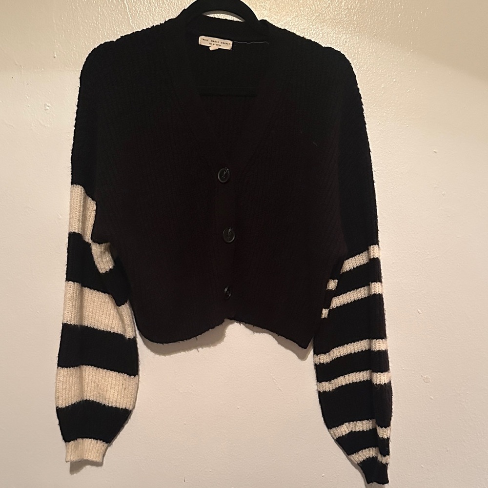 Truly Madly Deeply Black and Cream Striped Cardigan